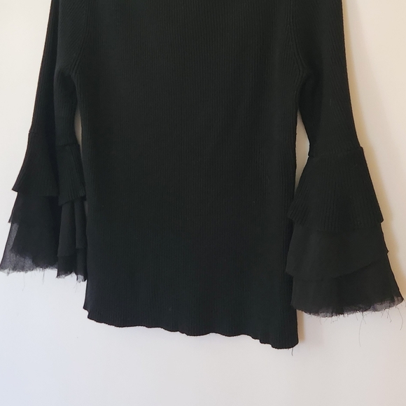 WHBM Black Ribbed Flutter Sleeve Sweater womens size medium - Picture 11 of 12